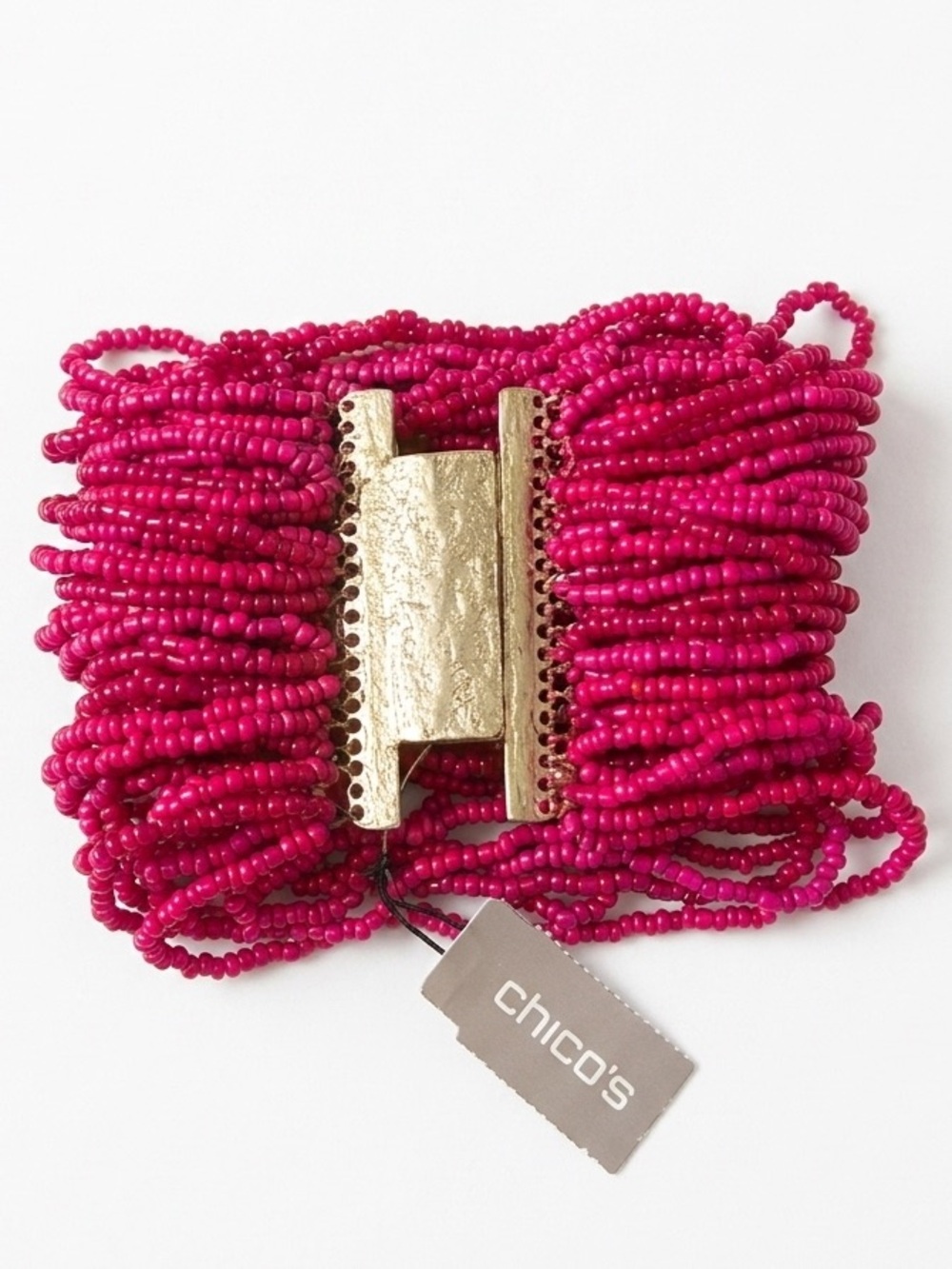 Chico's Pink Beaded Multi-Strand Bracelet with Gold Clasp